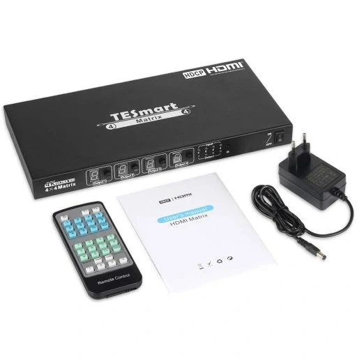Przelacznik-HDMI-TESmart-KVM-Switch-UltraHD-4K-4x4-Matrix-HDCP-3D-pilot-Kod-producenta-B07KSBS51X